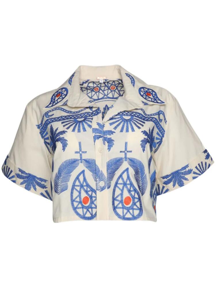 Johanna Ortiz Manyattas embroidered cropped cotton-blend shirt - Neutrals Cover