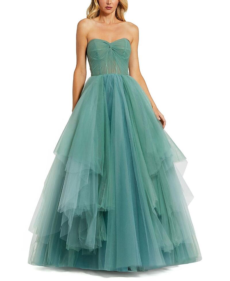 Mac Duggal Strapless Bustier Twist Top Ruffle Ballgown Cover