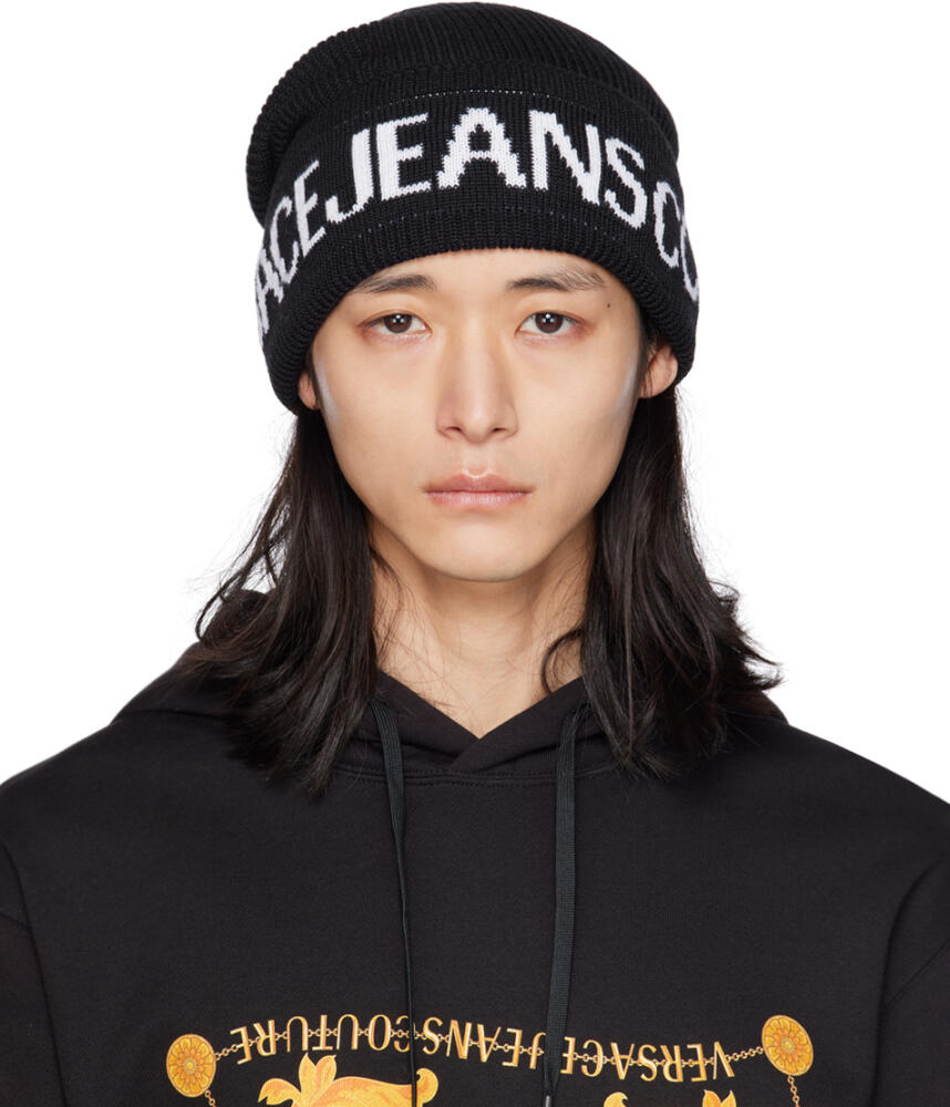 Versace Jeans Couture Black Jacquard Beanie Cover