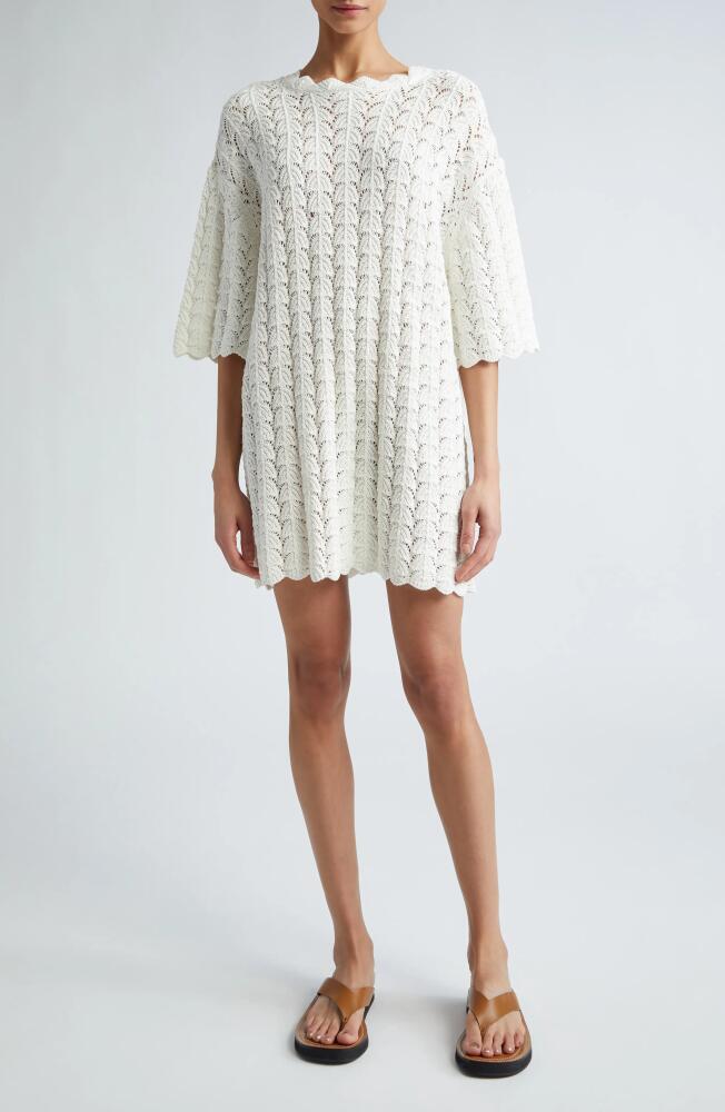 Loulou Studio Doni Short Sleeve Open Stitch Cotton Sweater Dress in Ivory Cover