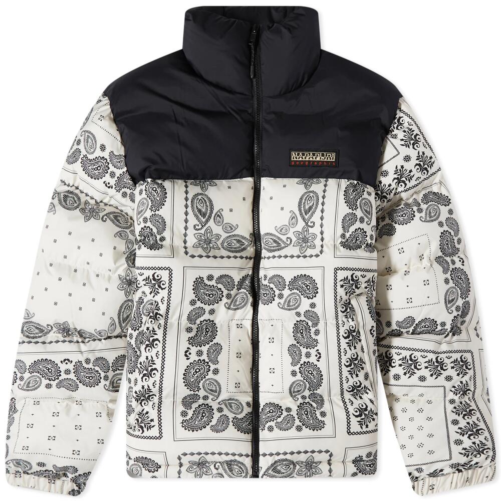 Napapijri Men's Holiday Paisley Print Puffer Jacket in White/Black Cover