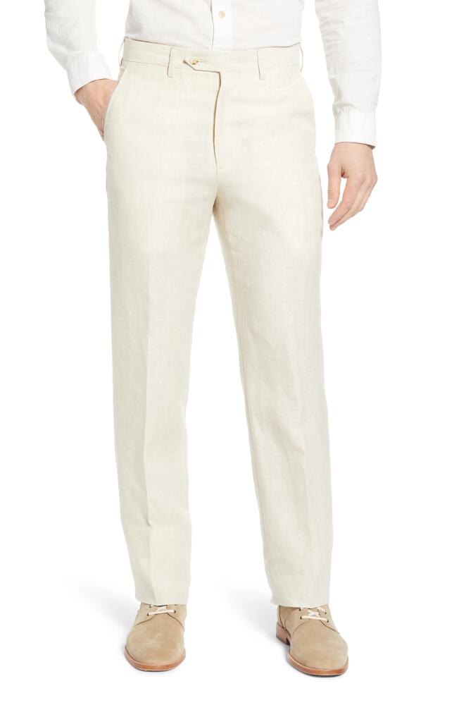 Berle Men's Flat Front Linen Dress Pants in Stone Cover