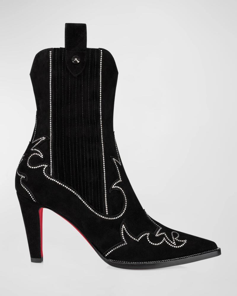 Christian Louboutin Strass Suede Red Sole Western Booties Cover