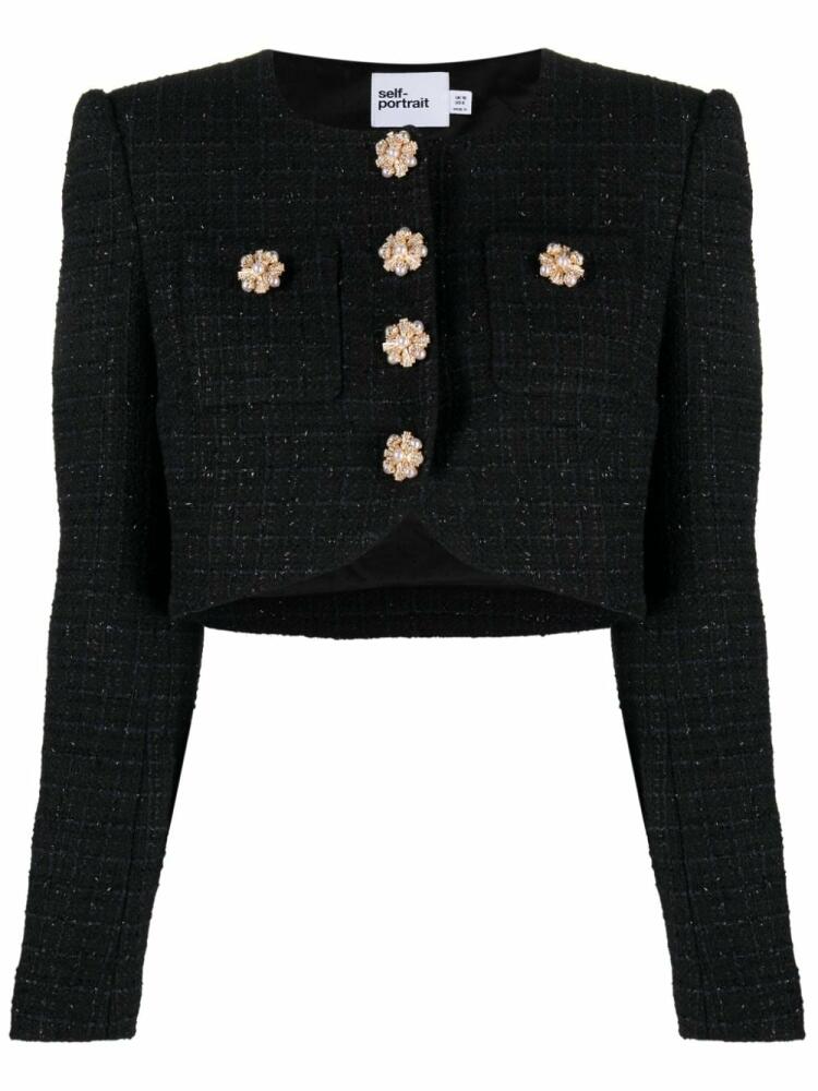 Self-Portrait cropped bouclé jacket - Black Cover