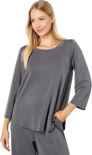 Mod-o-doc Travel Cupro Blend 3/4 Sleeve Shirttail Tunic (Dark Grey) Women's Clothing Cover