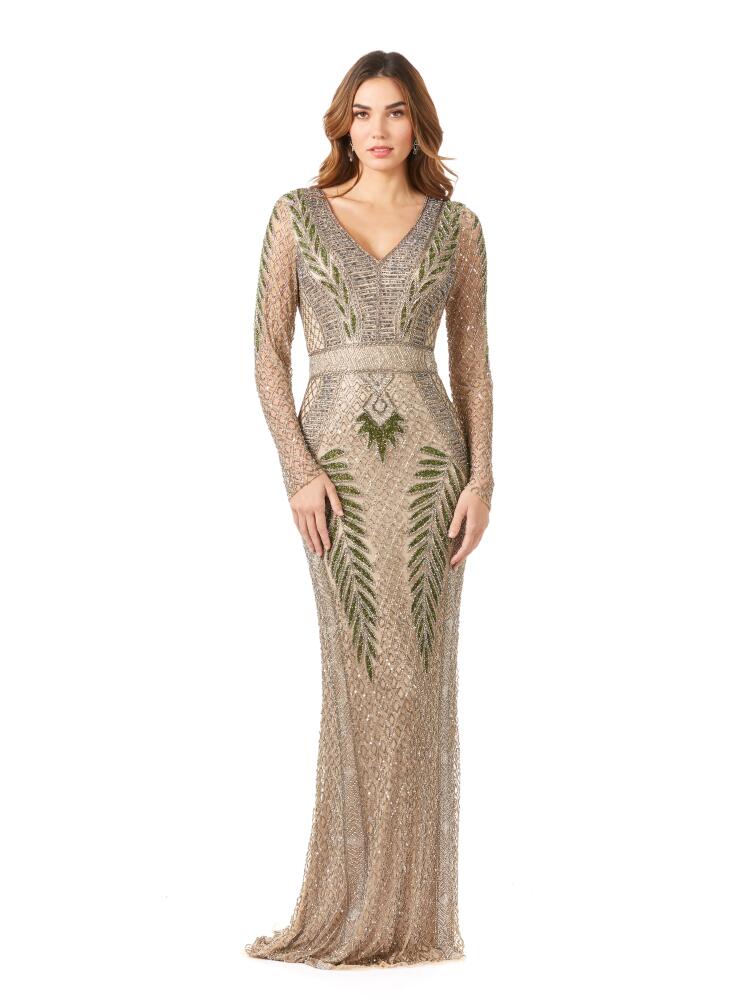 LARA New York Long Sleeve Beaded Gown in Nudemulti Cover