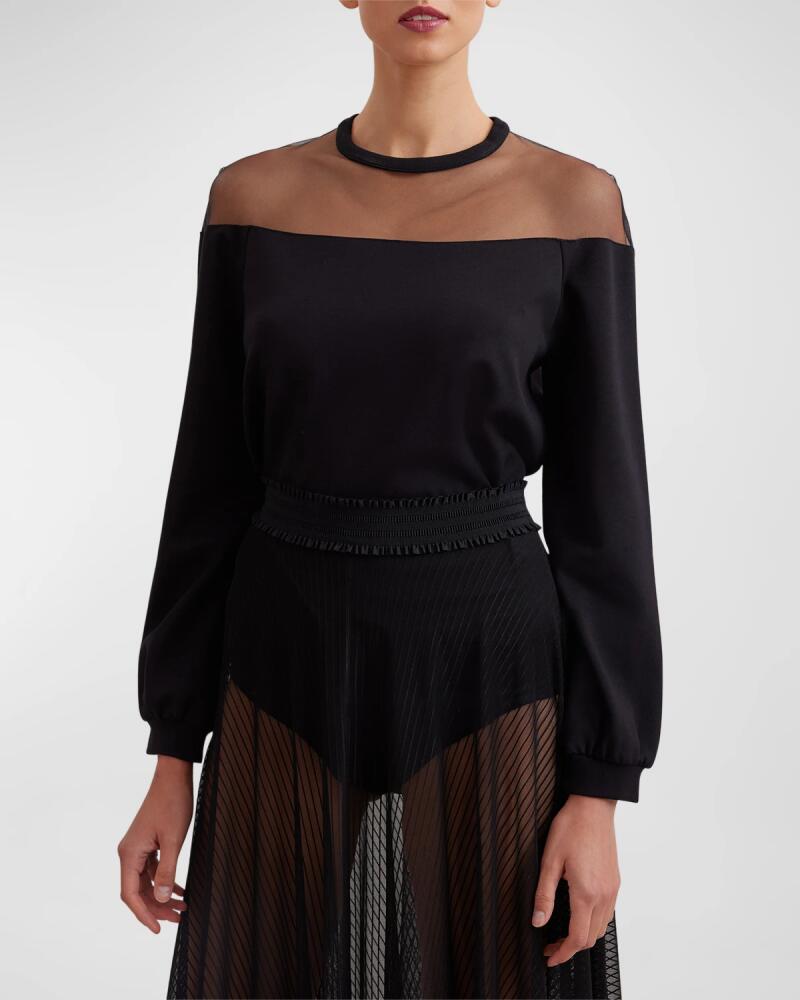 Anne Fontaine Kally Sheer-Yoke Long-Sleeve Knit Top Cover