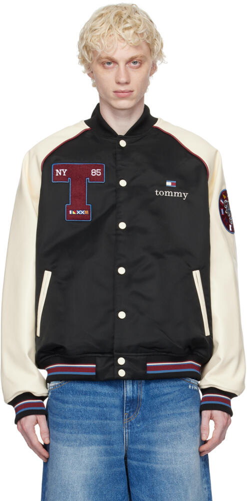 Tommy Jeans Black & White Varsity Bomber Jacket Cover