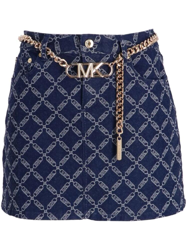 Michael Michael Kors Empire-logo belted denim skirt - Blue Cover