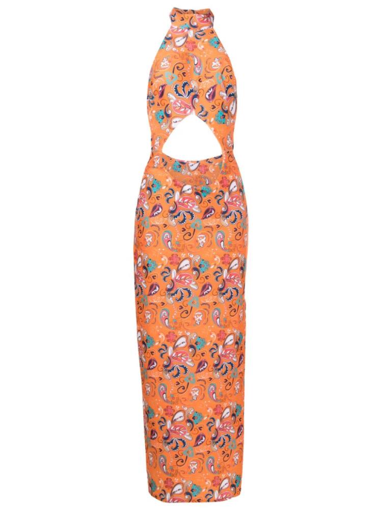 Amir Slama graphic-print halterneck maxi dress - Orange Cover