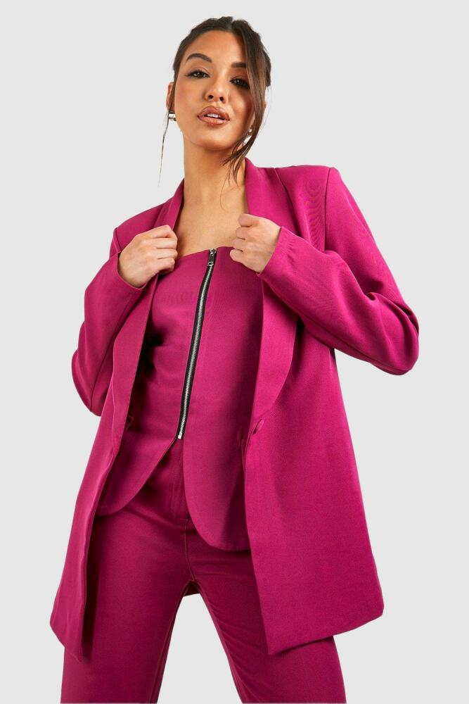 boohoo Womens Slim Fit Plunge Front Tailored Blazer - Pink Cover