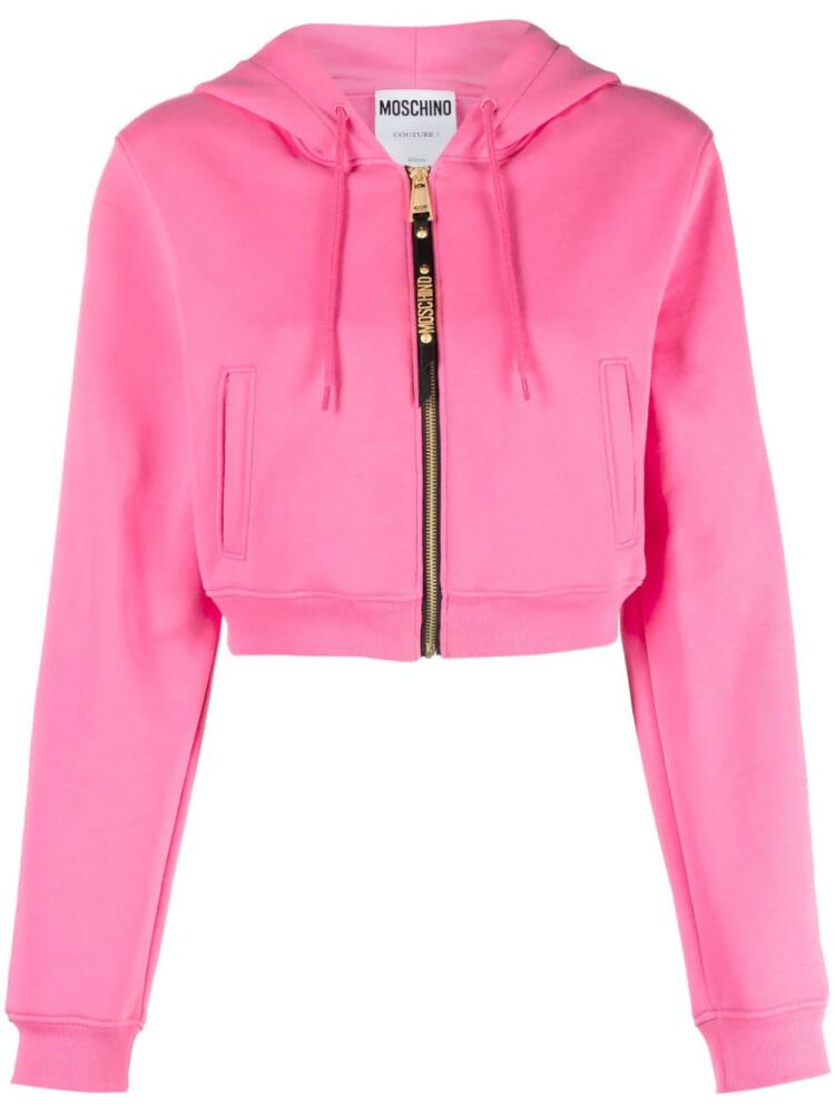 Moschino logo-lettering cropped hoodie - Pink Cover