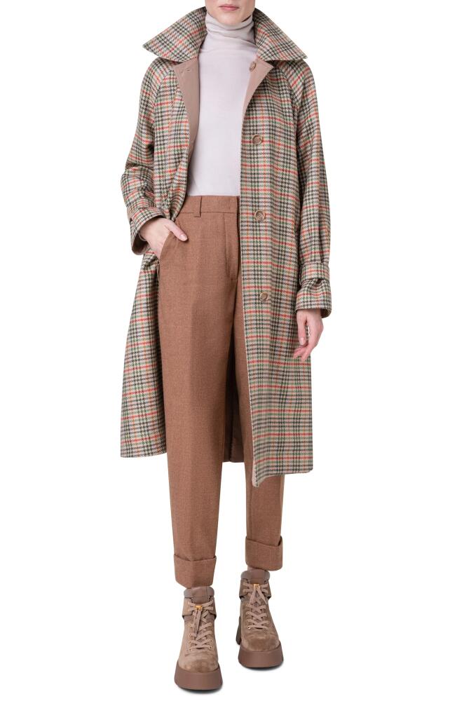 Akris Check Reversible Virgin Wool & Silk Taffeta Coat in 035 Camel-Multicolor Cover