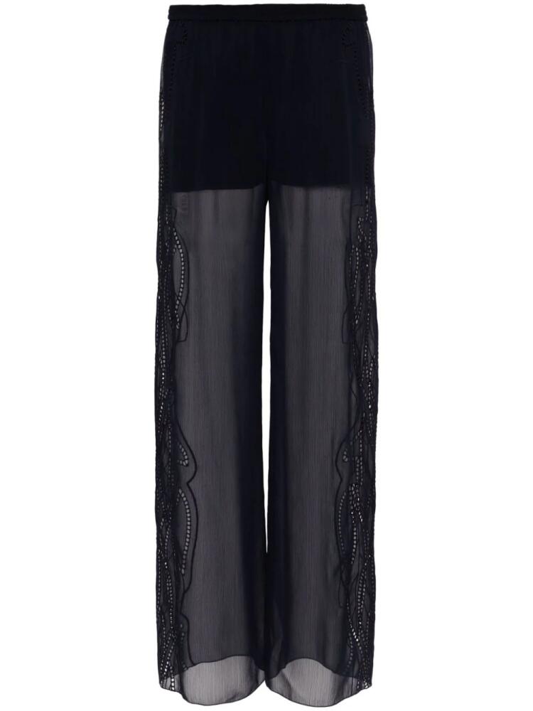 Alberta Ferretti lace-trim chiffon trousers - Blue Cover