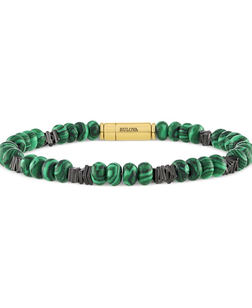 Bulova Men's Marine Star Malachite Beaded Bracelet in 14k Gold-Plated Sterling Silver - Na Cover