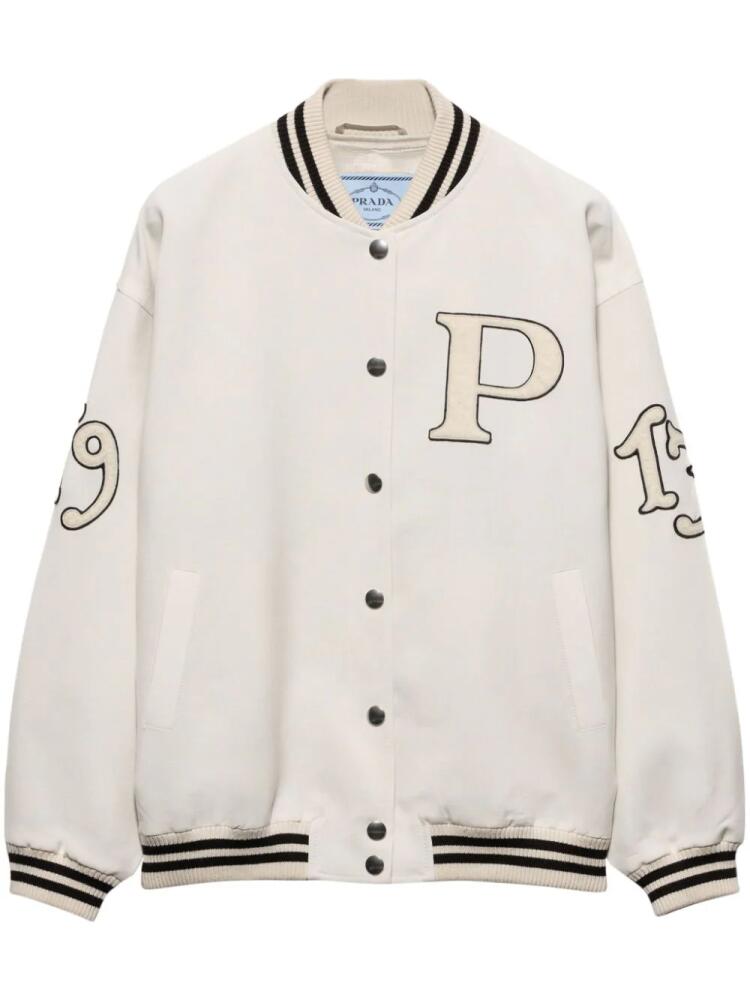 Prada letter-patch appliqué bomber jacket - Neutrals Cover