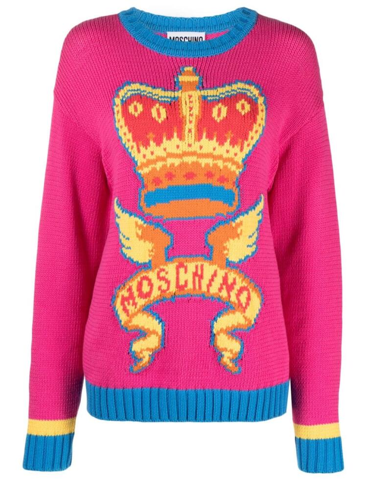 Moschino patterned-intarsia knit logo jumper - Pink Cover