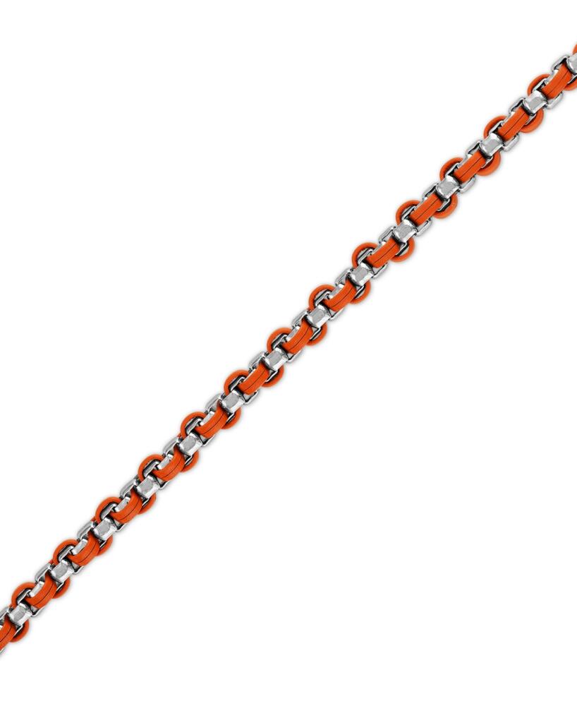 Bulova Men's Orange Leather Box Link Chain Bracelet in Sterling Silver-Plate Cover