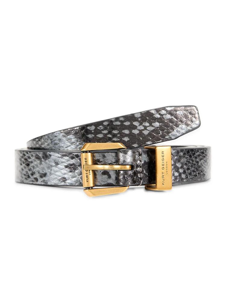 Kurt Geiger London Women's Python-Embossed Leather Belt - Silver Cover