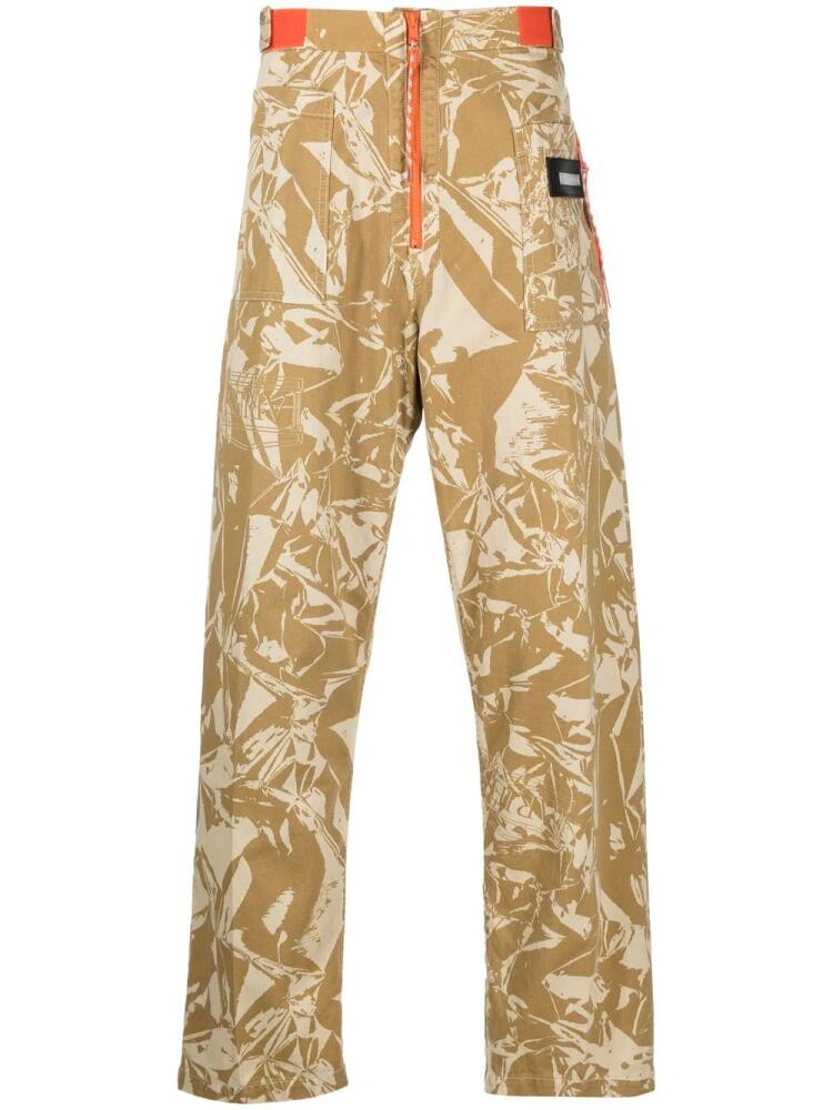 Aries graphic-print cotton twill trousers - Yellow Cover