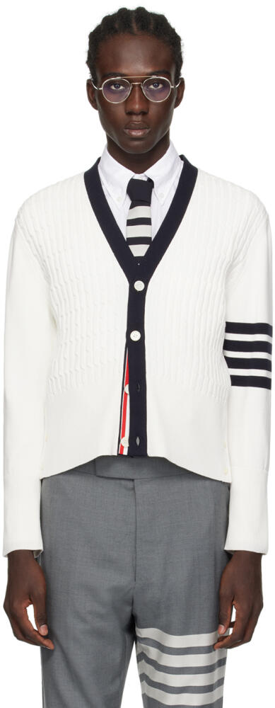 Thom Browne White 4-Bar Cardigan Cover