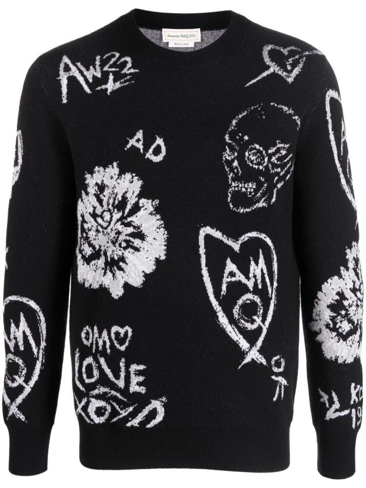 Alexander McQueen jacquard skull wool-blend jumper - Black Cover