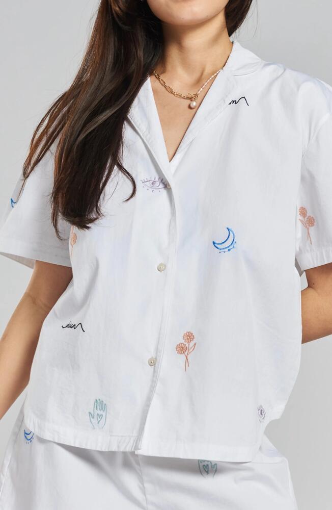 PEACHAUS Telopea Embroidered Ethical-Cotton Pajama Shirt in Glacier White Cover