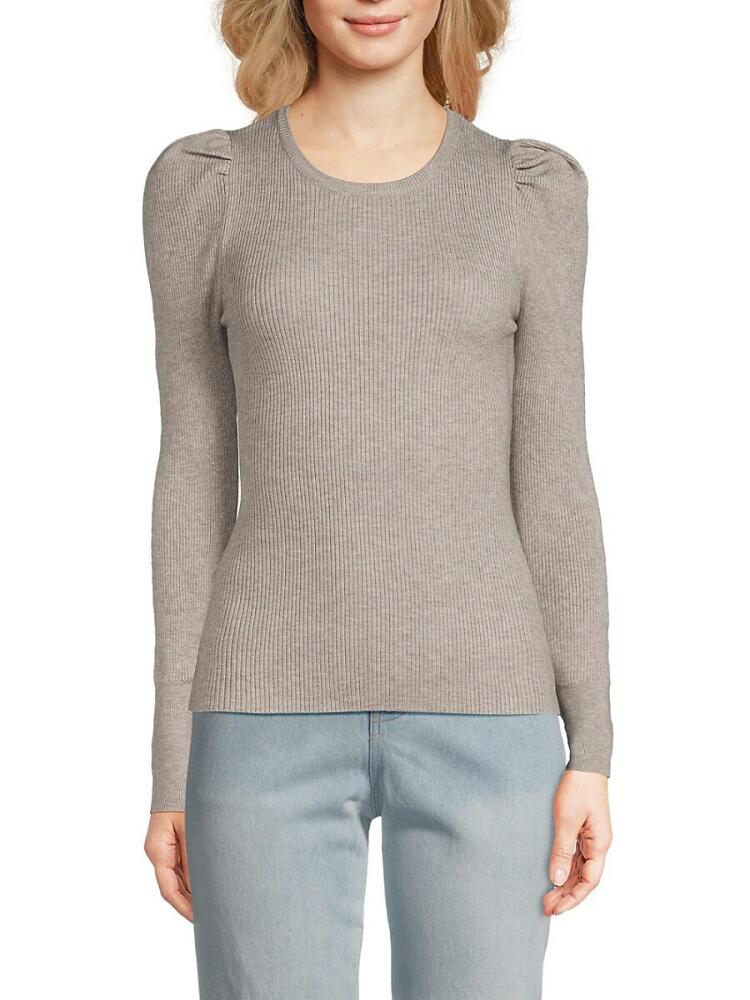 Lea & Viola Women's Rib Knit Puff Sleeve Top - Grey Cover