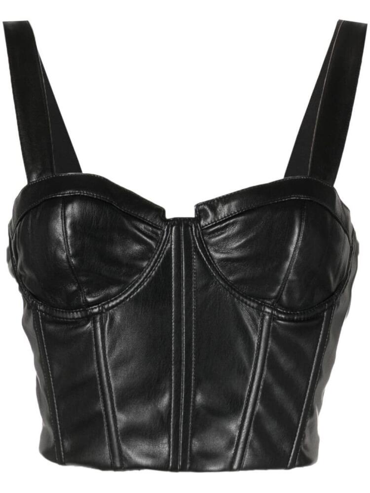 alice + olivia Jeanna bustier faux-leather cropped top - Black Cover