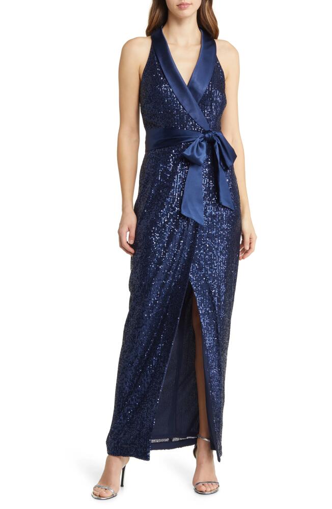 Eliza J Sequin Tuxedo Gown in Navy Cover