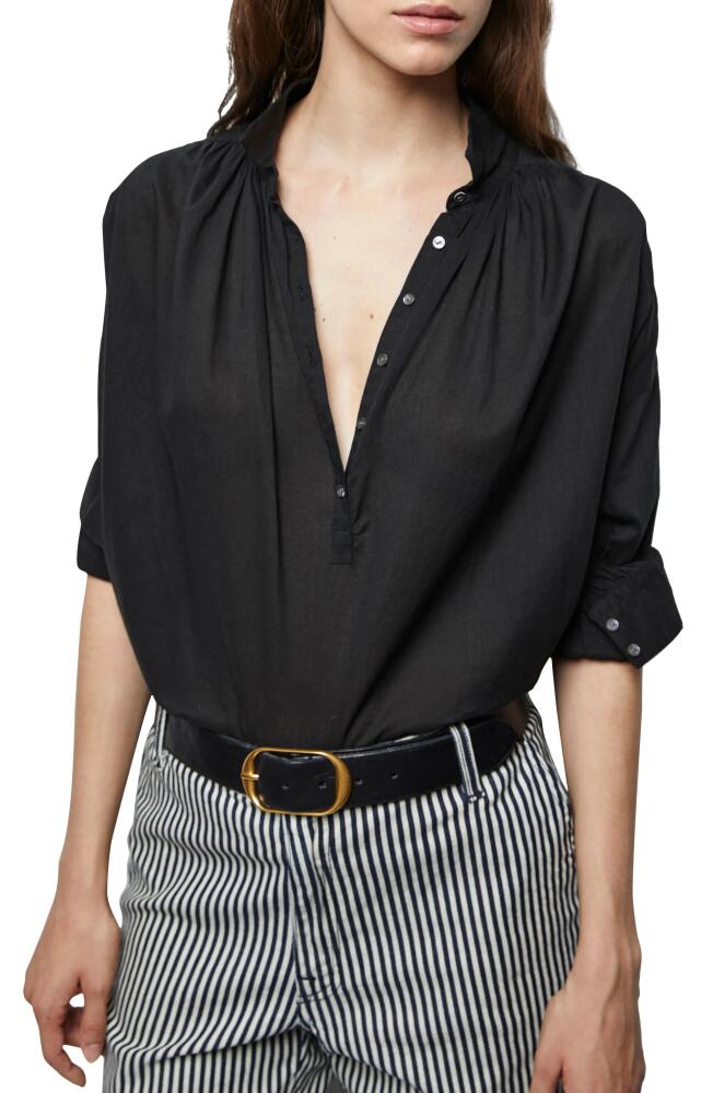 Nili Lotan Miles Popover Cotton Shirt in Black Cover