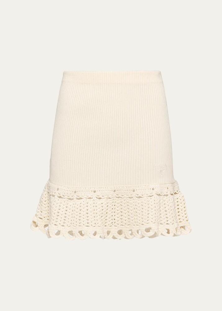 Prada Logo-Embroidered Rib Mini Skirt with Crochet Hem Cover