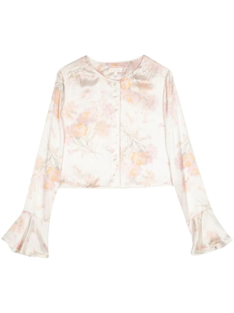 LoveShackFancy Lyndon floral-print silk blouse - White Cover