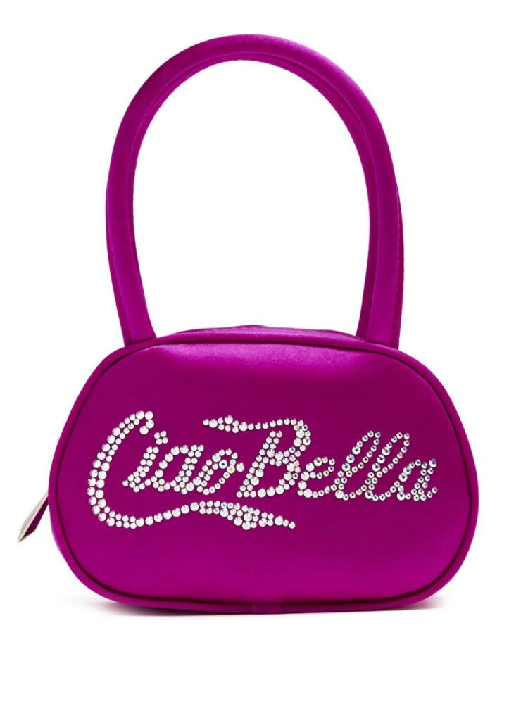 Amina Muaddi logo-embellished satin shoulder bag - Pink Cover