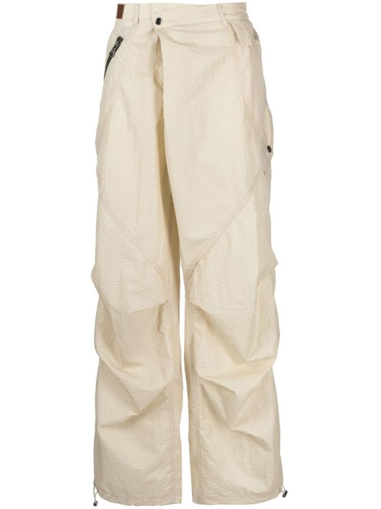 Andersson Bell gathered seersucker wide-leg trousers - Yellow Cover