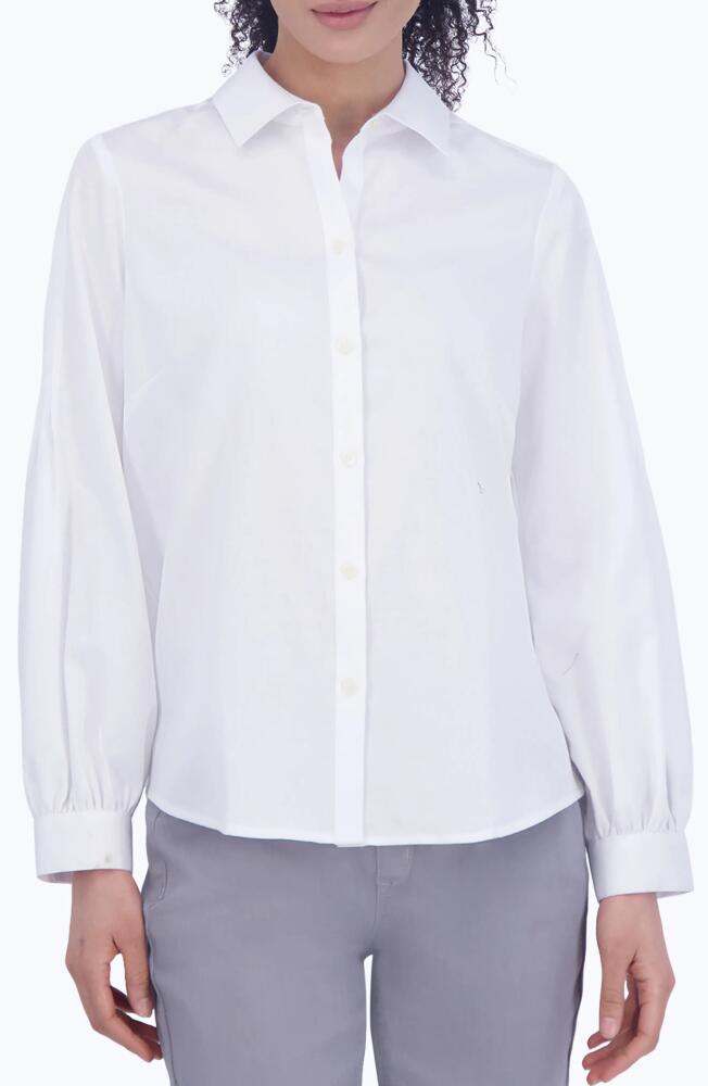 Foxcroft Audrey Cotton Blend Sateen Button-Up Shirt in White Cover