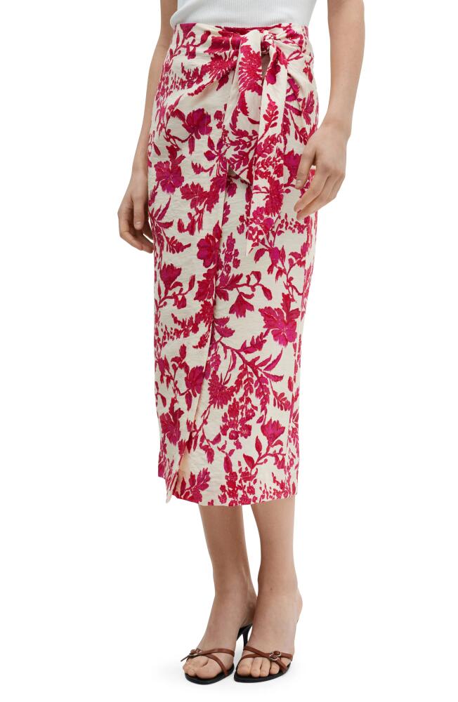 MANGO Floral Wrap Midi Skirt in Coral Red Cover