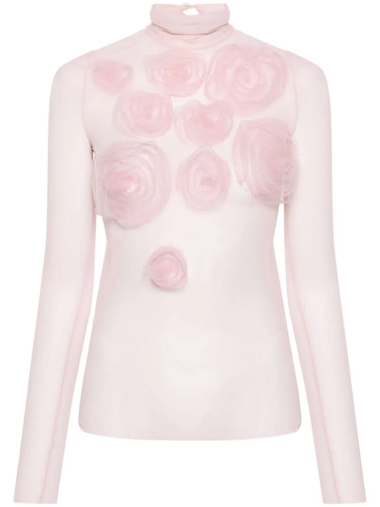 Viktor & Rolf rose-appliqué sheer long-sleeve top - Pink Cover