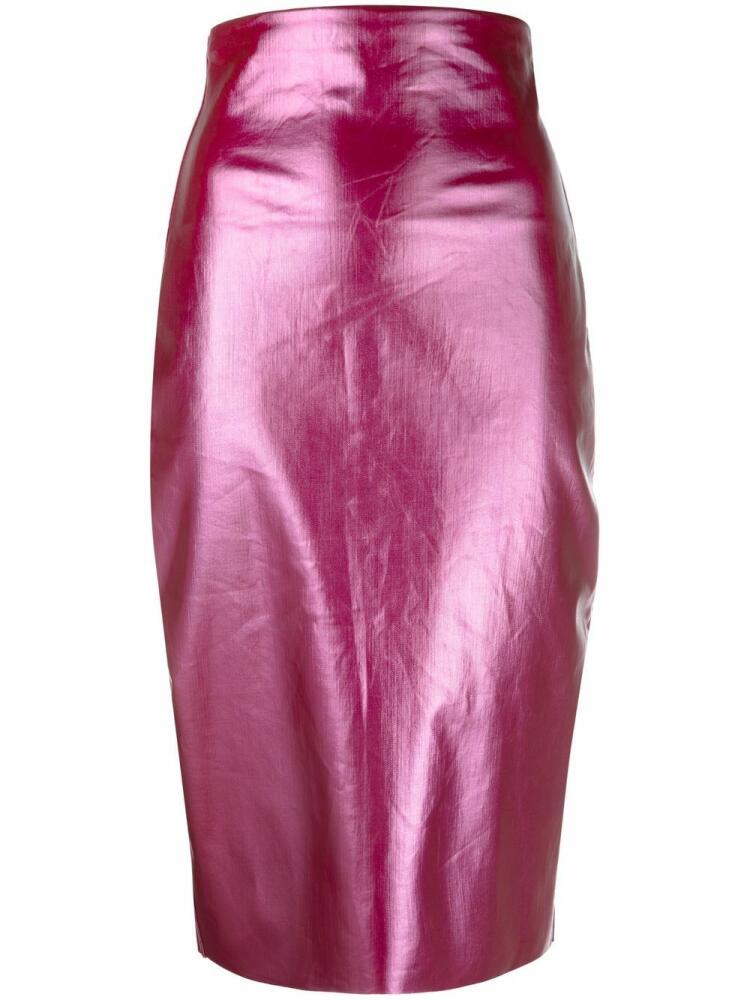 Rick Owens high-waisted wax-coated midi skirt - Pink Cover