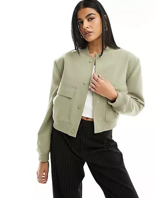 Stradivarius tailored bomber jacket in khaki-Green Cover