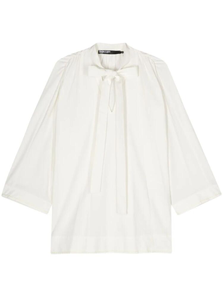 Bimba y Lola gathered-detail pussy-bow collar blouse - White Cover