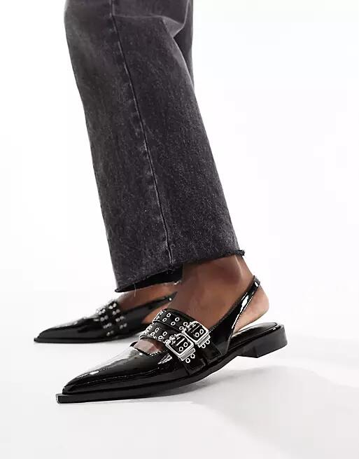 RAID Ichika slingback flats with buckles in black patent Cover