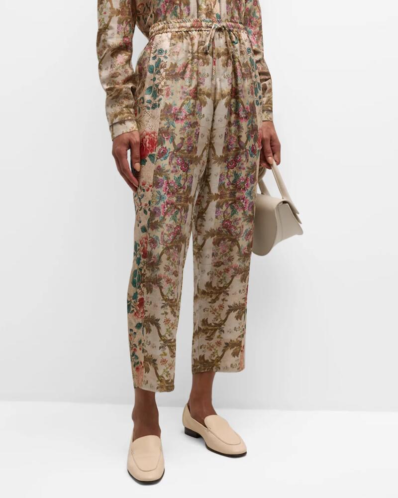 Pierre-Louis Mascia Cropped High-Rise Floral-Print Silk Pants Cover