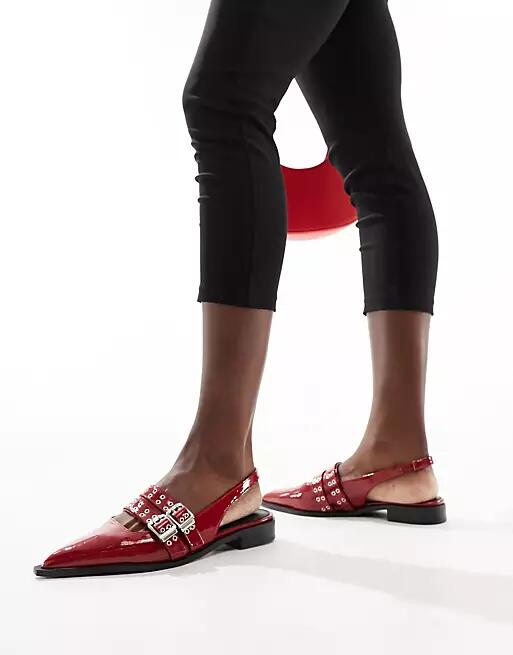 RAID Ichika slingback flats with buckles in red patent Cover