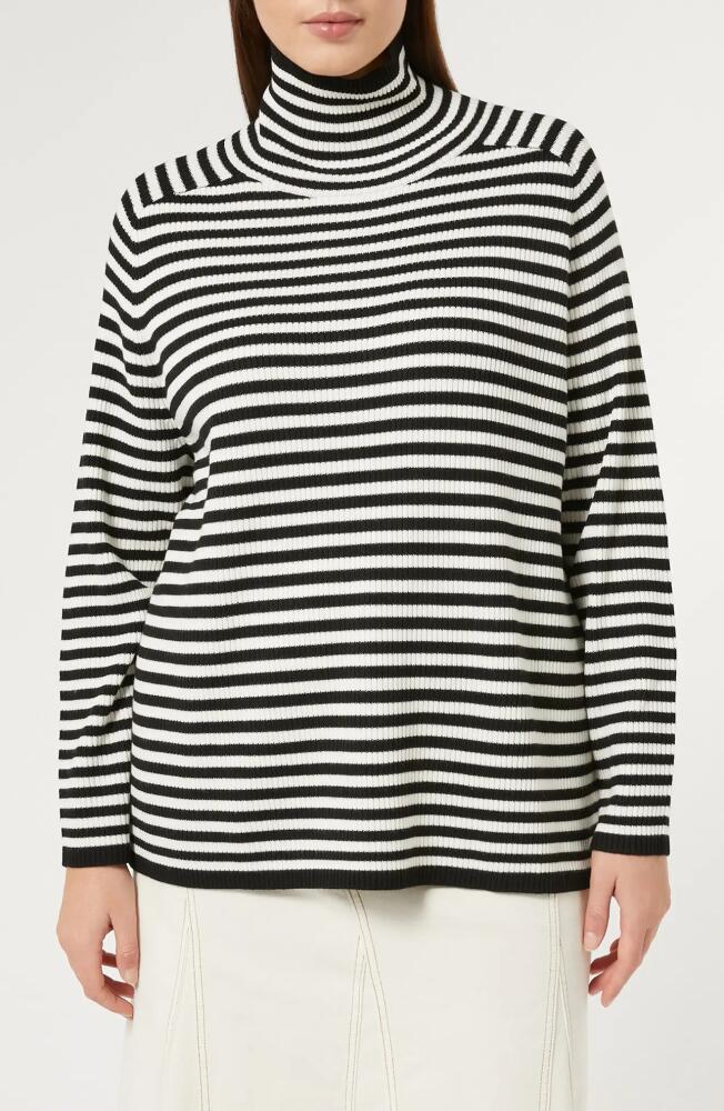 Marina Rinaldi Enigma Stripe Virgin Wool Turtleneck Sweater in Black Cover