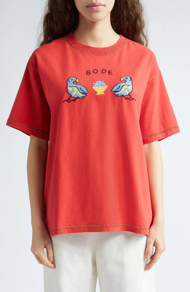 Bode Embroidered Parakeets Cotton Graphic T-Shirt Cover