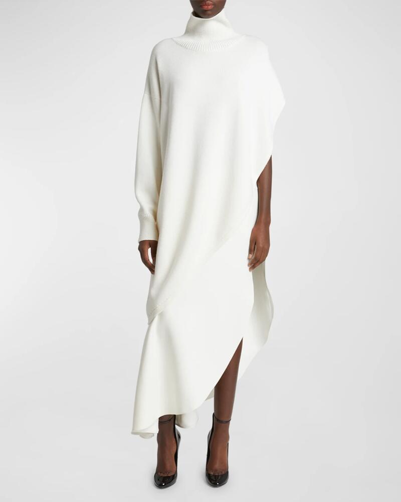 ALAIA Turtleneck Asymmetric Cape Hybrid Wool Sweater Cover