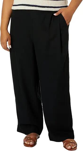 Madewell Plus Pull-On Straight Crop Pants in 100% Linen (True Black) Women's Dress Pants Cover