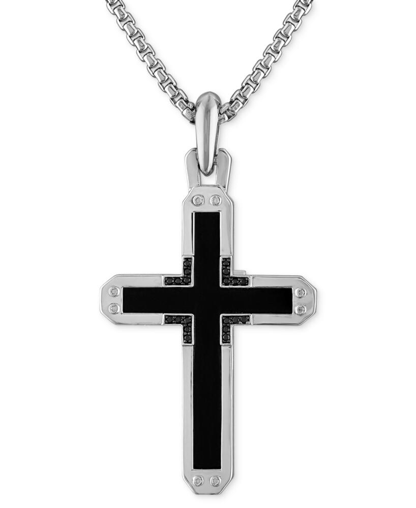 Bulova Sterling Silver Black Onyx & Black Diamond Cross Pendant Necklace, 24" + 2" extender - Silver Tone Cover