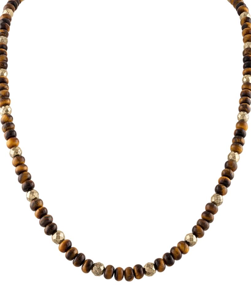 Bulova Men's Marine Star Tiger's Eye Beaded 22" Necklace in 14k Gold-Plated Sterling Silver - Na Cover